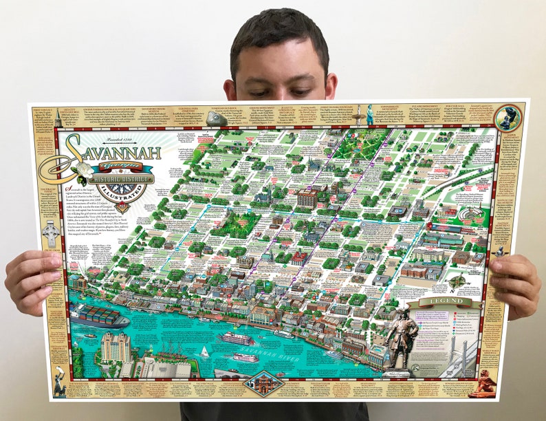 Savannah Historic District Illustrated Map (folded) - Etsy