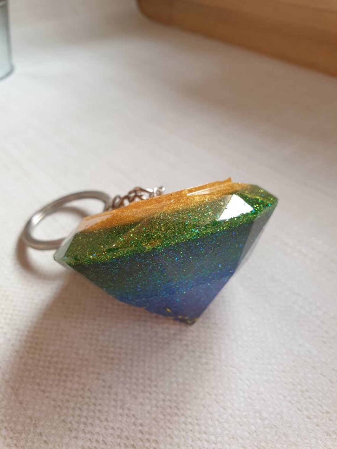 Large diamond shaped glitter resin key chain key ring Etsy