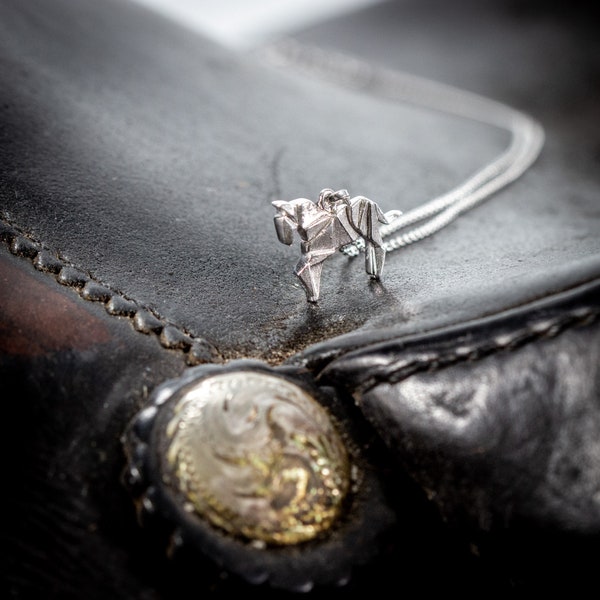 Kette Silber mit Anhänger Pferd Origami silber, Pferdeanhänger, Geschenk Reiterin, Schmuck Pferd silber, Halskette, Kettenanhänger Pferd