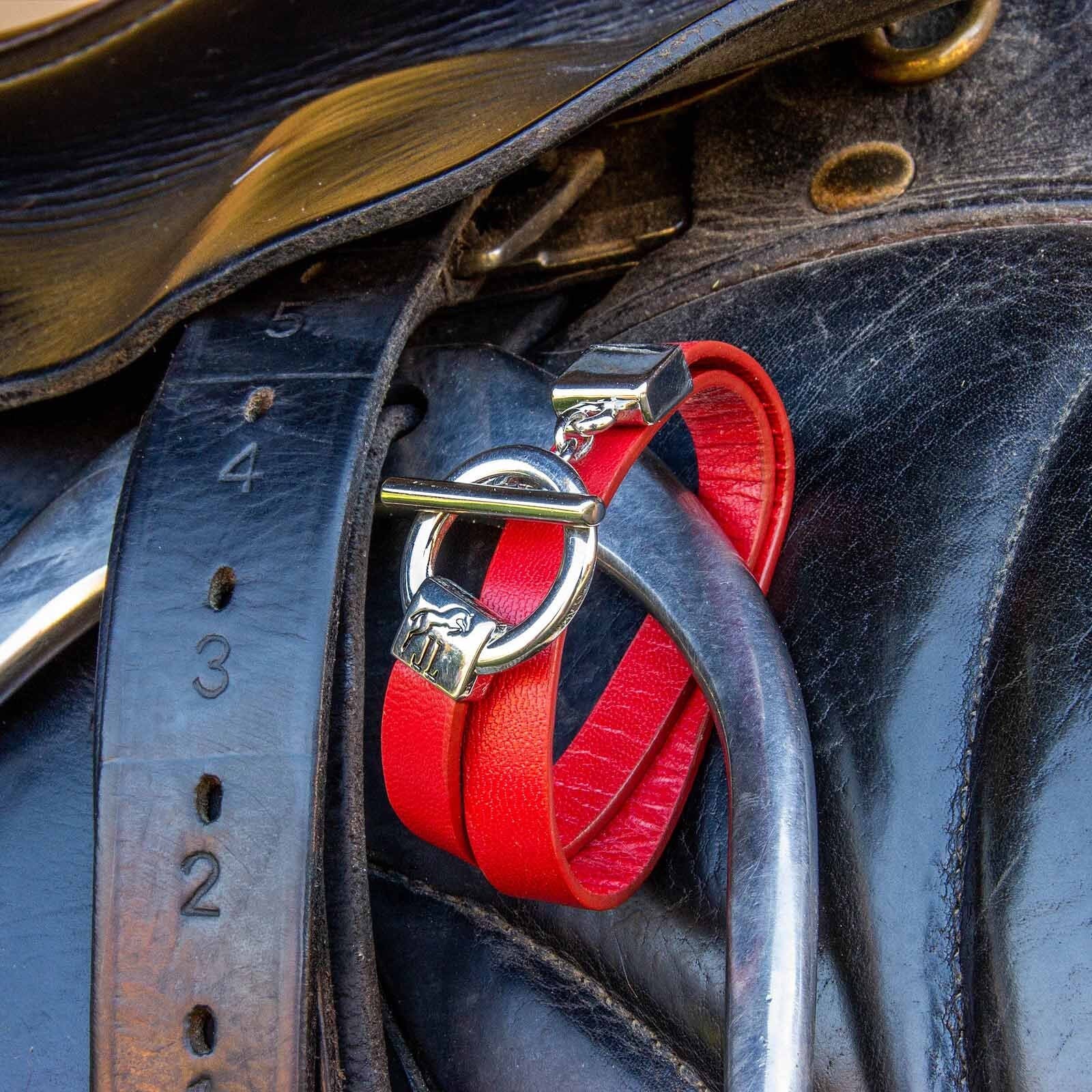 Red Leather Strap for Riders and Horse Lovers Wrap Bracelet Toggle