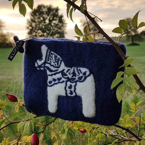 Filztasche blau mit Dala Pferd Skandinavien Schweden Style