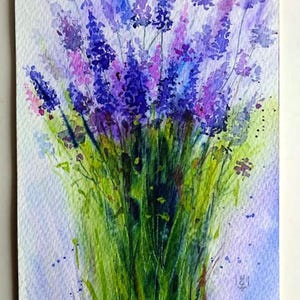 Original watercolor lavender flowers perennials summer bloomers spike medicinal plant, portrait format 15.5 x 23 cm, hand-painted unique piece - not a print!
