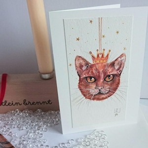 handgemalte Katze Kater Mieze Weihnachtskarte Glitzer Kugel, original Aquarell, 11,5x17 cm mit passendem Umschlag - Unikat - kein Druck !