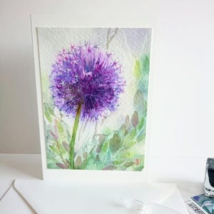 Carte pliante peinte à la main Allium, boule étoilée, oignon ornemental, avec enveloppe 11,5x17/Din B 6, sans texte intérieur, unique, pas d'impression numérique !