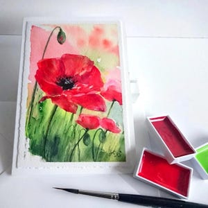 Carte pliante aquarelle peinte à la main avec enveloppe 11,5 x 17 cm sans texte, format portrait - unique - pas une impression numérique !