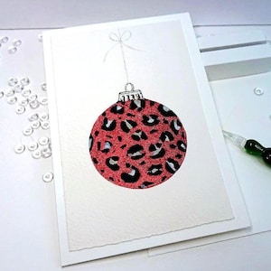 Bola de Navidad pintada a mano Leo rojo brillo Tarjeta de Navidad acuarela original tarjeta plegable + sobre 11,5 x 17 cm (Din B6) única, sin impresión