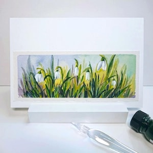 Carte pliante aquarelle perce-neige peinte à la main + enveloppe, sans texte 11,5 x 17 cm, félicitations cadeau d'anniversaire photos, unique - sans impression