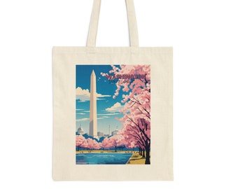 Washington D.C. Wanderlust Explorer Cotton Canvas Tote Bag | Retro Travel Poster Art | USA