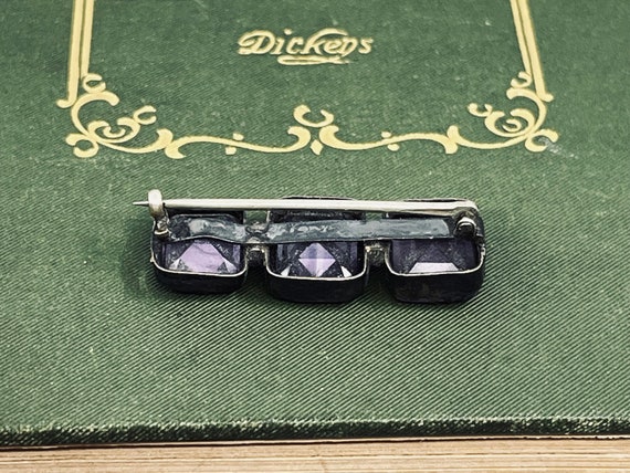 Antique Three-Stone Amethyst Brooch - image 5