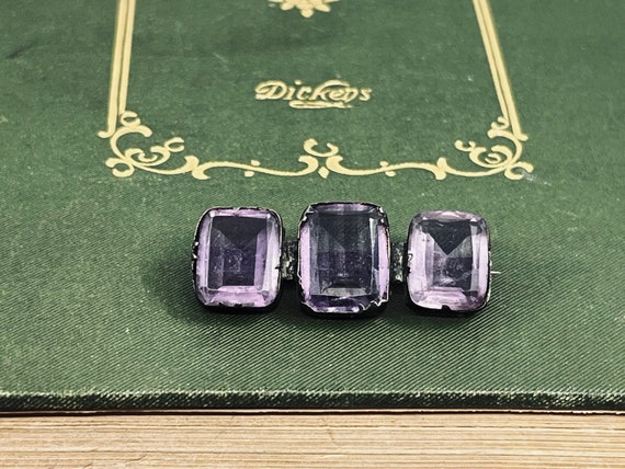 Antique Three-Stone Amethyst Brooch - image 1