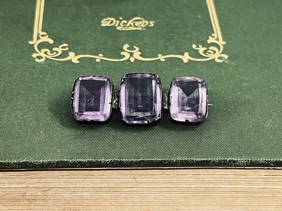 Antique Three-Stone Amethyst Brooch - image 3