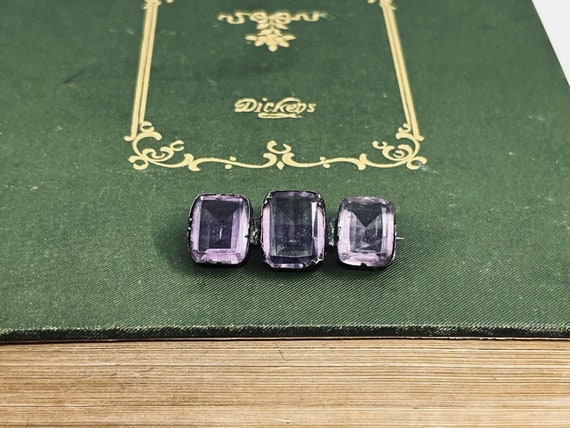 Antique Three-Stone Amethyst Brooch - image 2