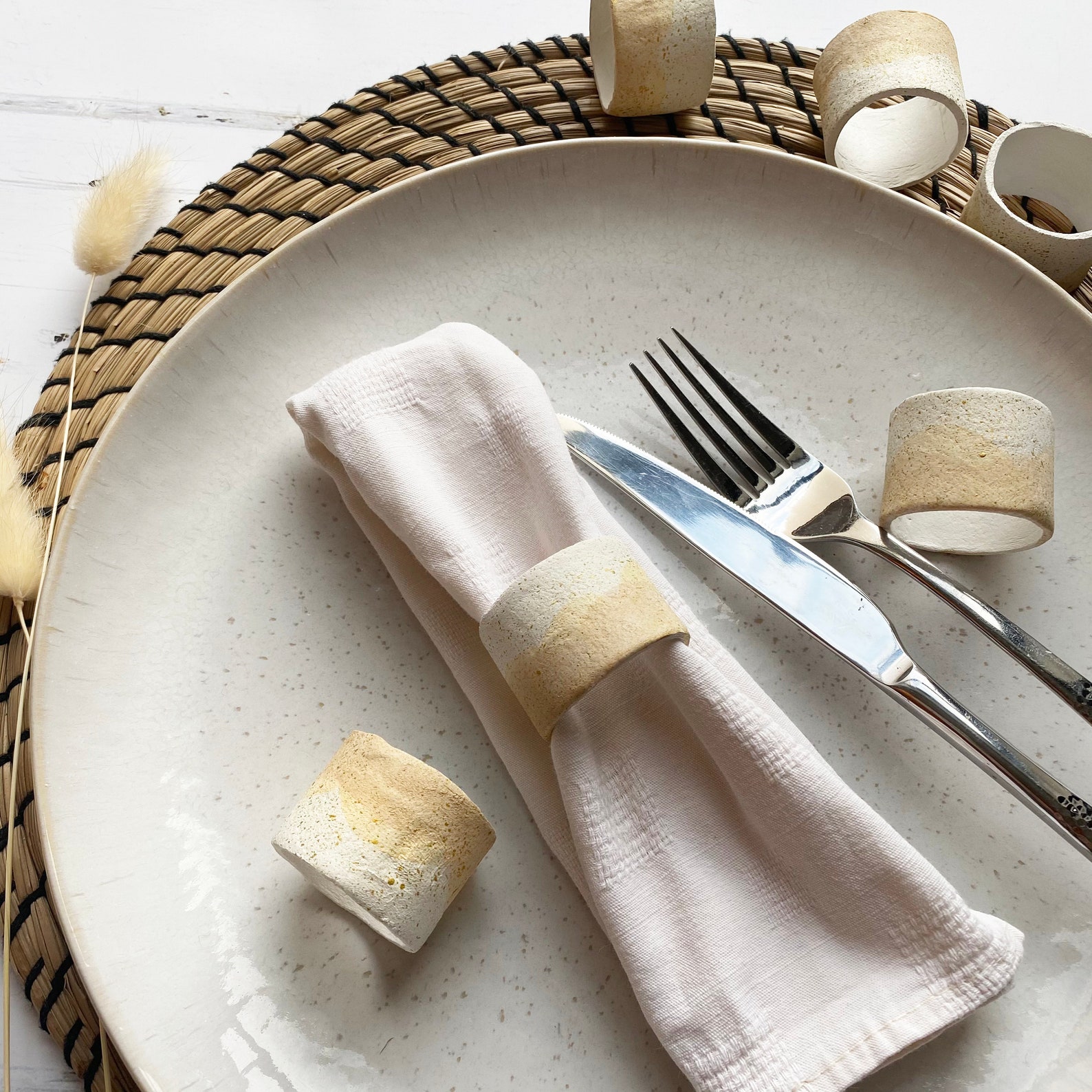 Handmade unique clay napkin ring in speckled natural finish Etsy