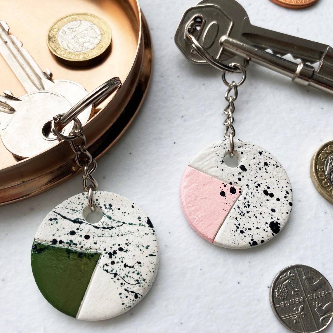 Handmade clay keyring in speckled natural finish baby pink Etsy