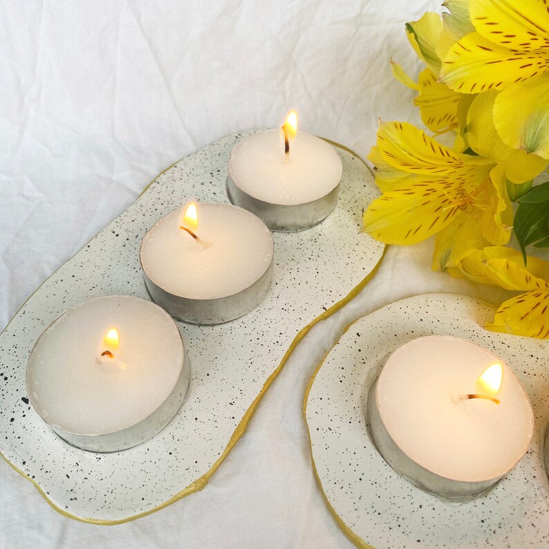 Handmade clay trio tea light candle holder in speckled natural Etsy
