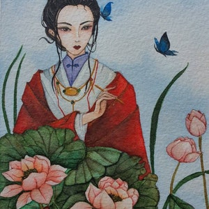 ORIGINALE - Bellezza orientale - Pittura ad acquerello - Cartolina 6" × 4"