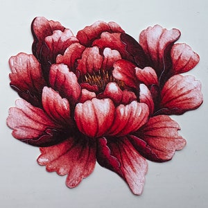Vinyl Stickers - Red Peony Flower - Watercolour Stickers - Die Cut - Highly Durable - Matte