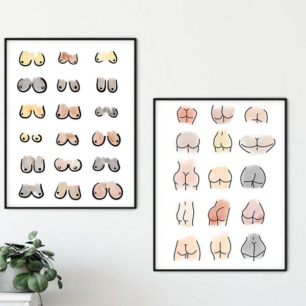 Funny Bathroom Wall Art / Body Positive Art Print / Feminist Wall Art / Bum and Boobs Wall Art / Modern Bathroom Sign / Line Art Butts Print