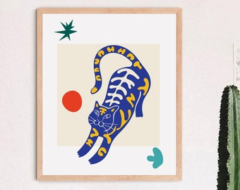 Modern Cat Art Print, Unique Cat Lover Gift, Minimalist Line Drawing, Funny Cat Poster, Kitten Poster, Bathroom Wall Art, Maneki Neko Poster