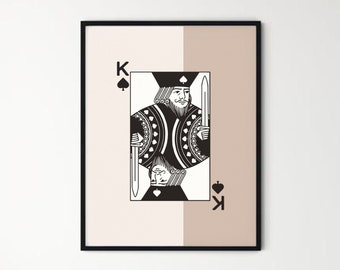 King Of Spades Vintage Playing Card Wall Art, Retro Bedroom Wall Decor, Casino Poster, Boho Game Room Decor, Poker Lover Gift