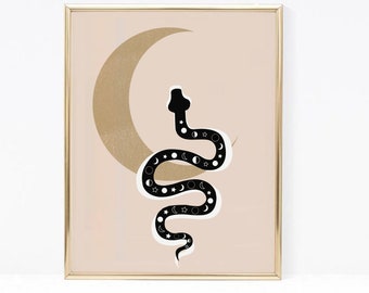 Snake Print / Serpent Print / Crescent Moon Wall Art / Boho Neutral Wall Art / Boho Home Decor / Witchy Wall Art / Dorm Wall Art