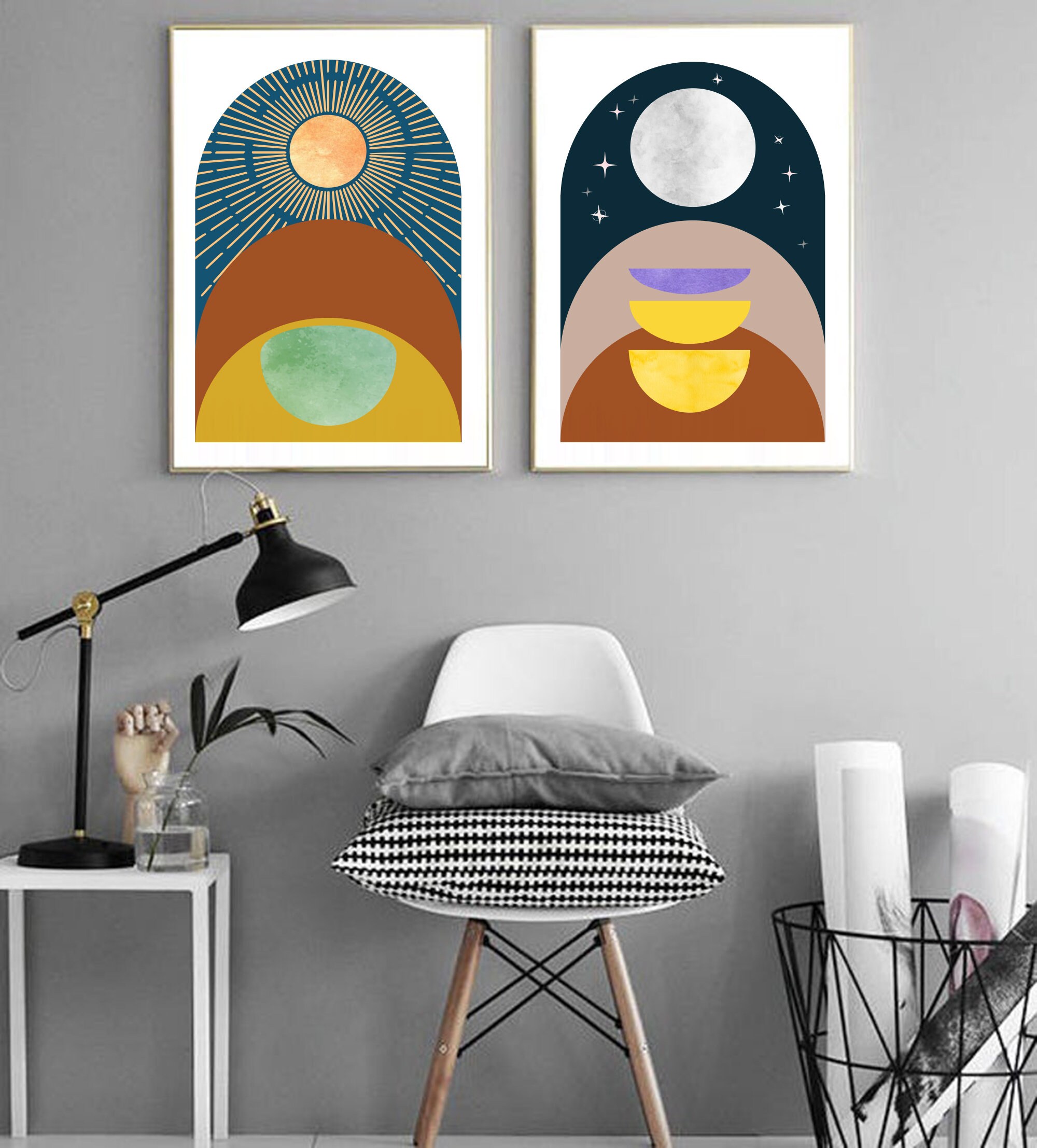 Sun Moon Stars Wall Art Set of 2 / Printable Boho Wall Art / Etsy Singapore