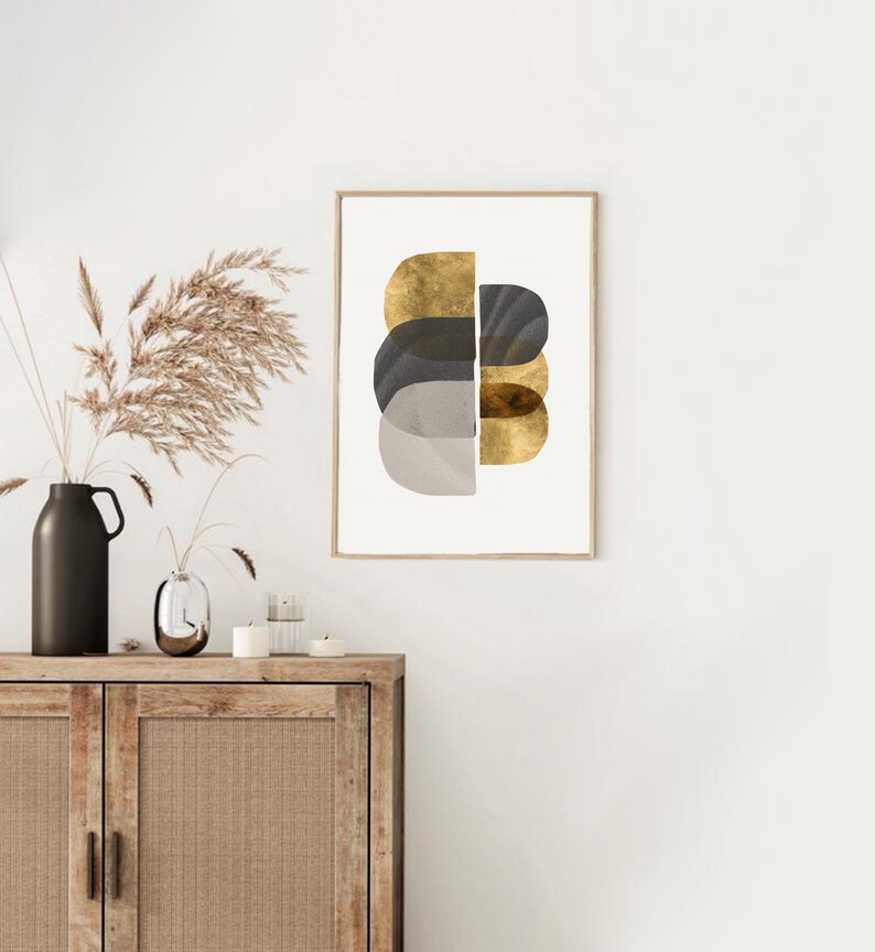 Minimalist Gold Wall Art Set of 2 / Geometric Grey and Mustard Etsy