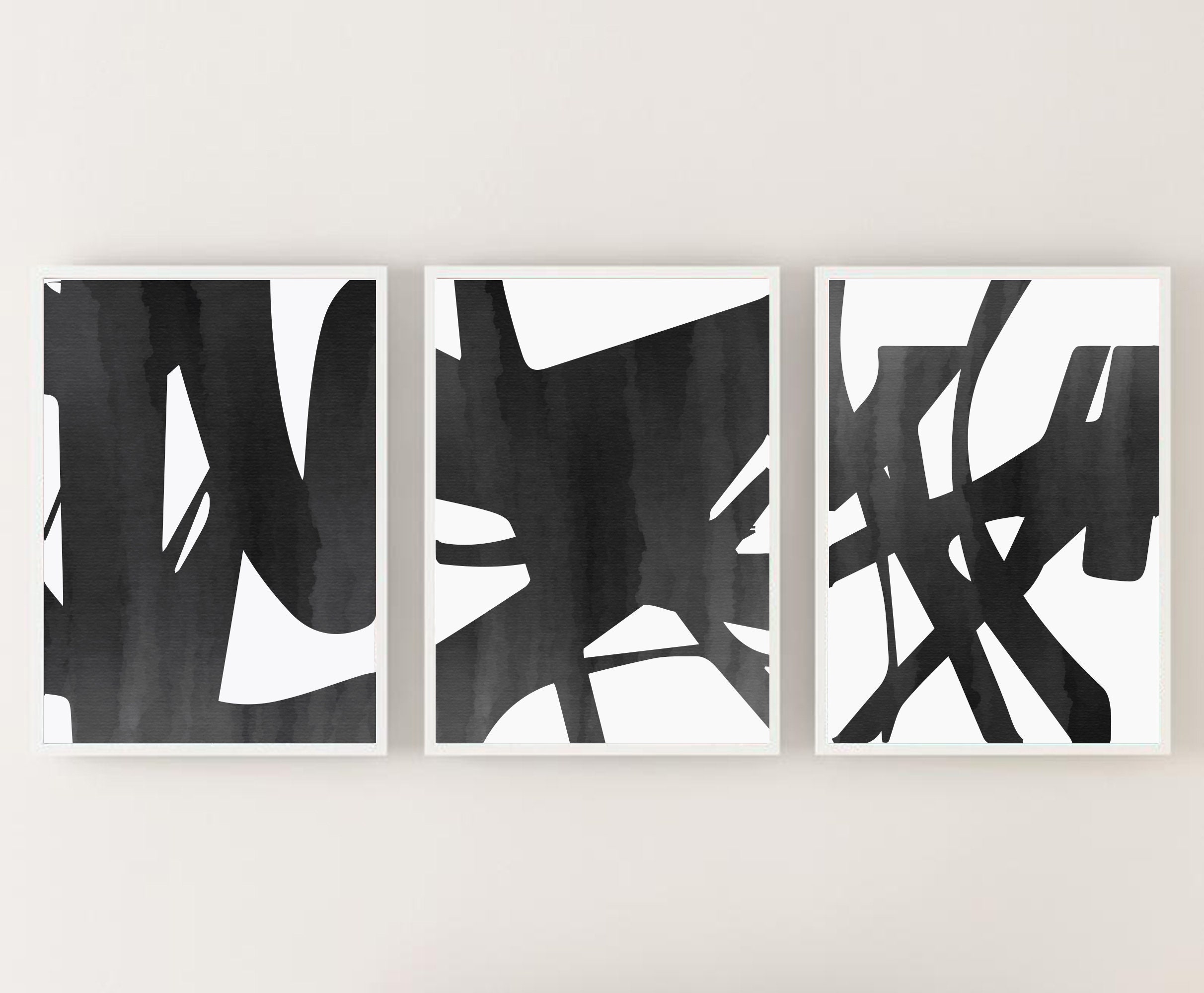 Black Brush Strokes Art Print Set of 3 / Abstract Minimal Art - Etsy Canada