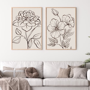 Boho Botanical Line Art Print, Boho Wall Decor Set of 2, Scandi Art ...