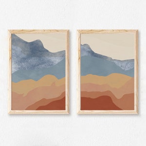 Abstract Set Of 2 Landscape Print Set / Mountain Wall Art Giclee Set/ Forest Print / Nature Print Set / Nordic Wall Art / Nature Poster