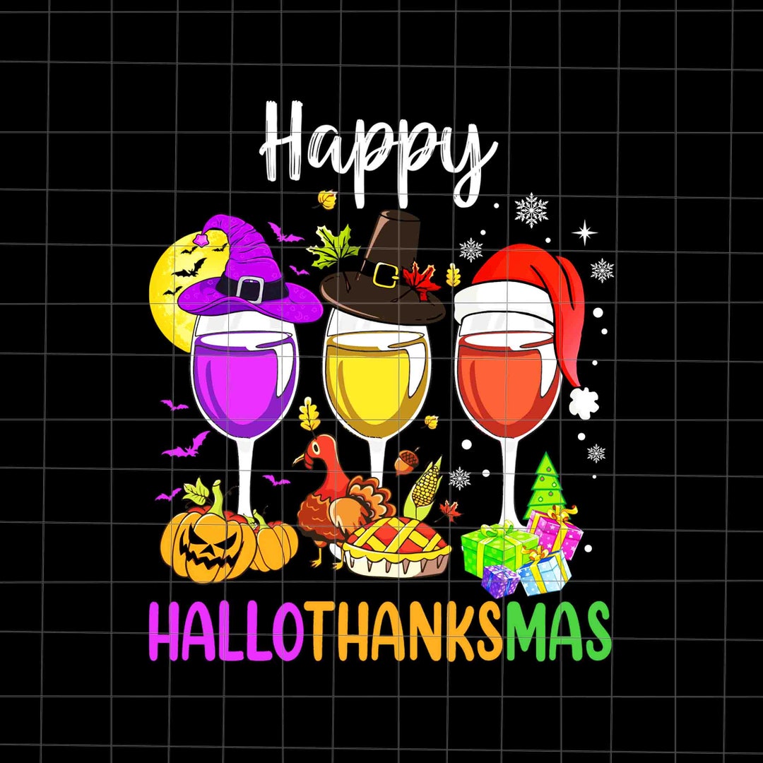 Happy Hallothanksmas Wine Glasses Png Wine Halloween Png - Etsy