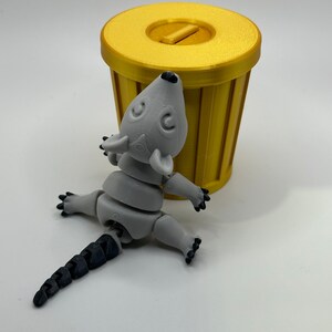Articulated Possum Figurine 3D Printed, Optional Trash Can, Cute Detailed Figurine, 5.5 Inches Long, Home Decor Or Desk Ornament
