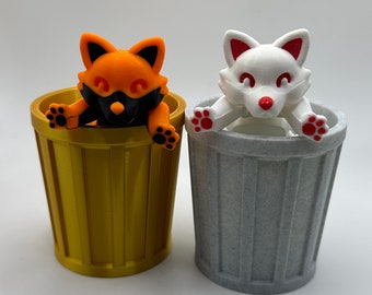 Articulated Fox Figurine 3D Printed, Optional Trash Can, Cute Detailed Figurine, 5.5 Inches Long, Home Decor Or Desk Ornament