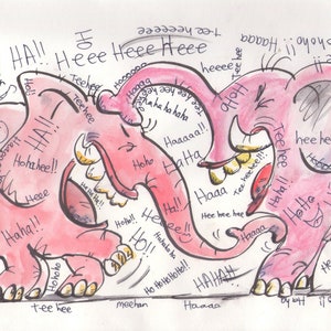 Happy Elephants Postkarte, süße und farbenfrohe Aquarell Illustration