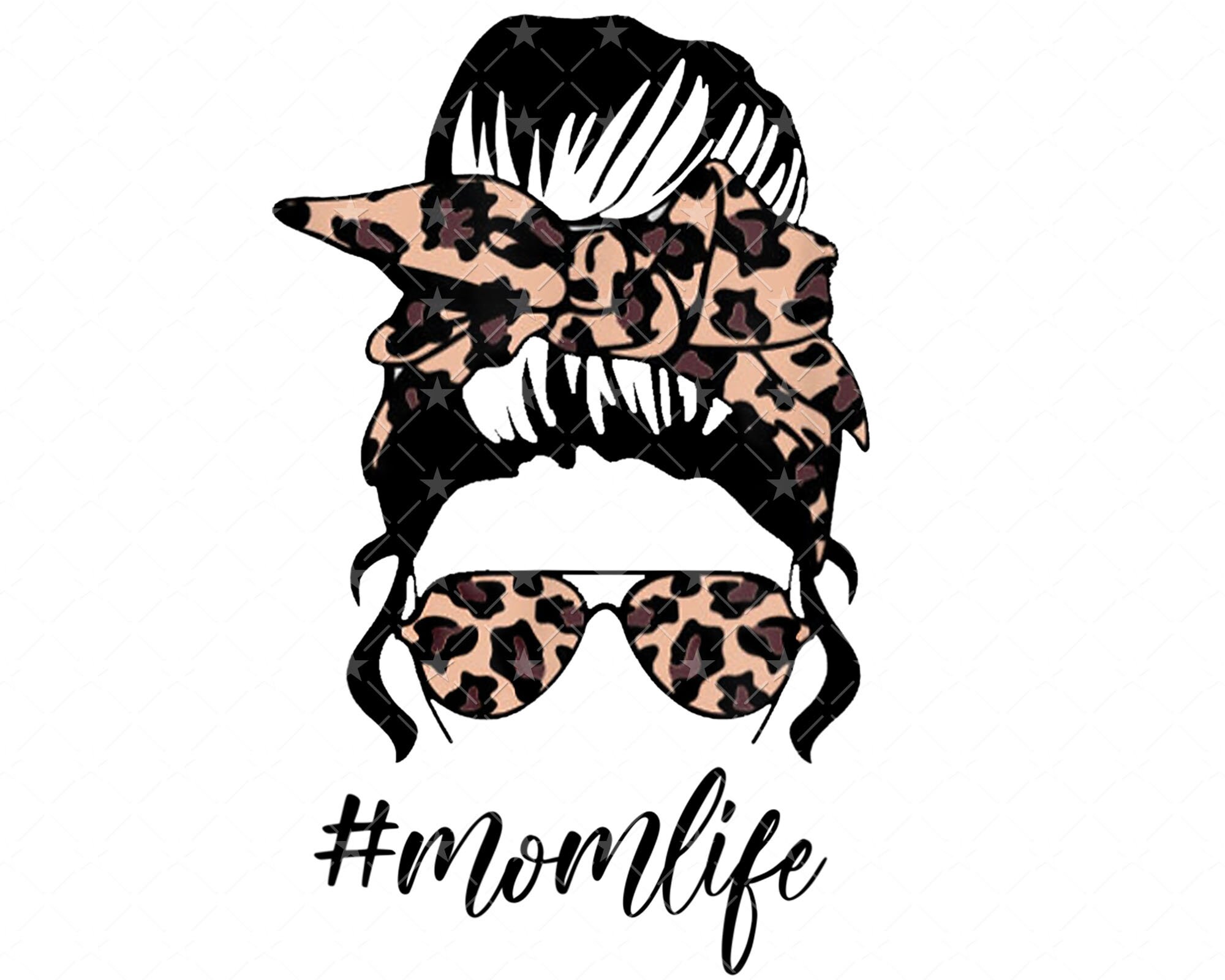 Leopard Mom's Life svg Leopard Glasses png Messy Bun Mom | Etsy