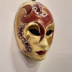 Original Venetian papier-mâché mask Volto colombina, hand made, hand painted, Venetian mask with baroque decorations