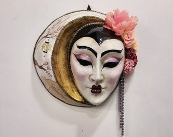 Volto Luna Venetian mask full face in papier-mâché and hand painted, hand made, Venetian mask, Halloween mask, paper mache