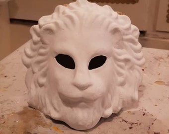 Venezianische Maske Weißer Löwe Unisex zum Bemalen aus Pappmaché, handgefertigt, Pappmaché, venezianische Maske, weiße Maske, Karnevalsmaske