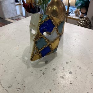 Venetian papier-mâché Bauta Casanova mask with gold leaf and baroque decorations
