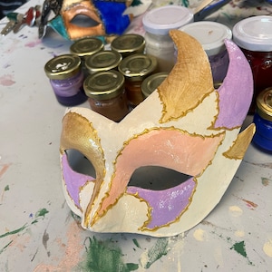 Hand-made papier-mâché Colombina mask, Venetian mask, Halloween mask, Venice mask, paper mache
