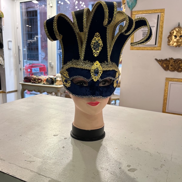 Hand-painted papier-mâché Venetian Jester mask, large size