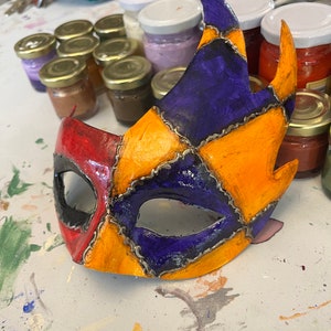 Hand-made papier-mâché Colombina mask, Venetian mask, Halloween mask, Venice mask, paper mache