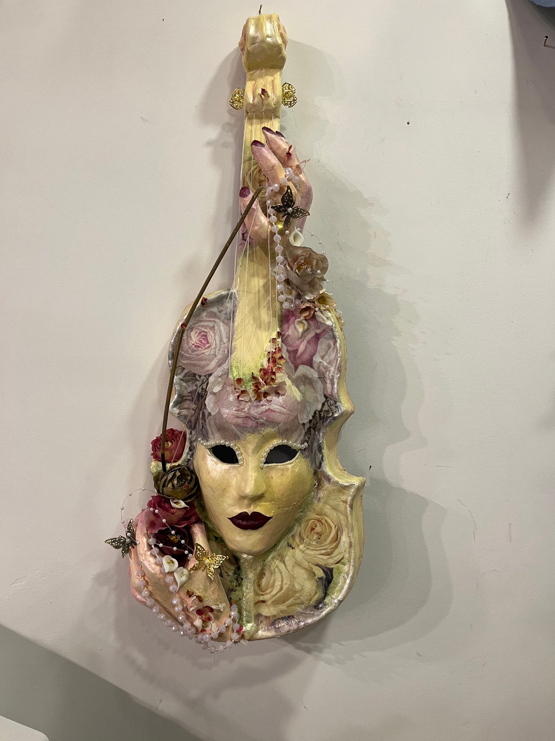 Violin Handmade Paper Mache Mask Macrame and Etsy