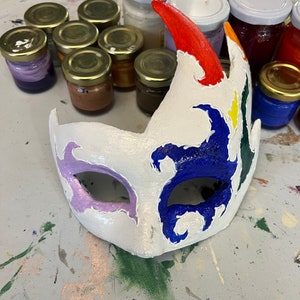 Hand-made papier-mâché Colombina mask, Venetian mask, Halloween mask, Venice mask, paper mache