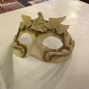 Venetian Mask Colombina in papier-mâché Silver Leaf and Baroque, band made, paper mache, venetian mask, halloween