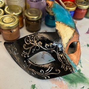 Hand-made papier-mâché Colombina mask, Venetian mask, Halloween mask, Venice mask, paper mache