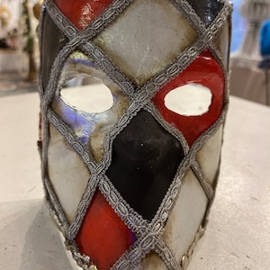 Venetian papier-mâché Bauta Casanova mask with gold leaf and baroque decorations