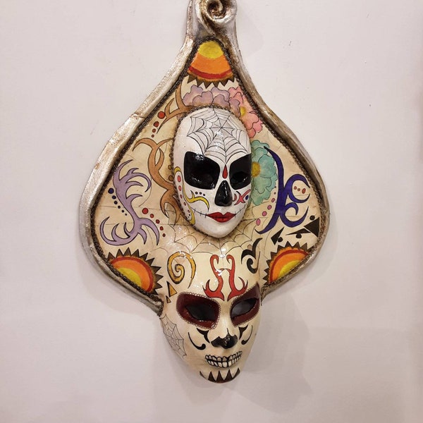 Venetian Mexican mask Flat drop in papier-mâché handmade and hand painted, venetian mask, hand made, paper mache