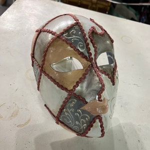Original Venetian papier-mâché mask Volto colombina, hand made, hand painted, Venetian mask with baroque decorations