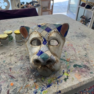 Venetian tiger mask in papier-mâché, hand made, paper mache, venetian mask